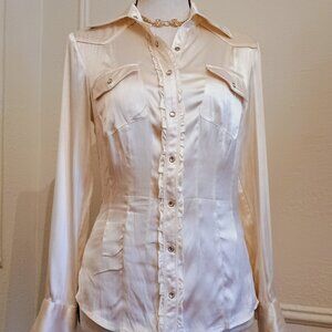 Bebe silk cowgirl blouse rhinestone buttons very feminine xs!